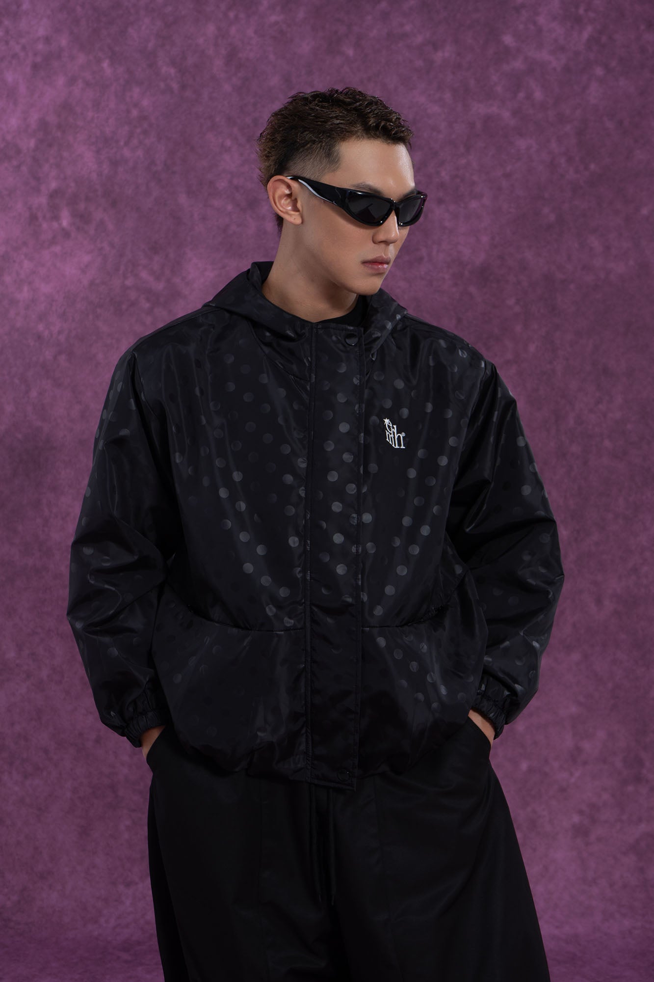Black Dot Pattern Windbreaker