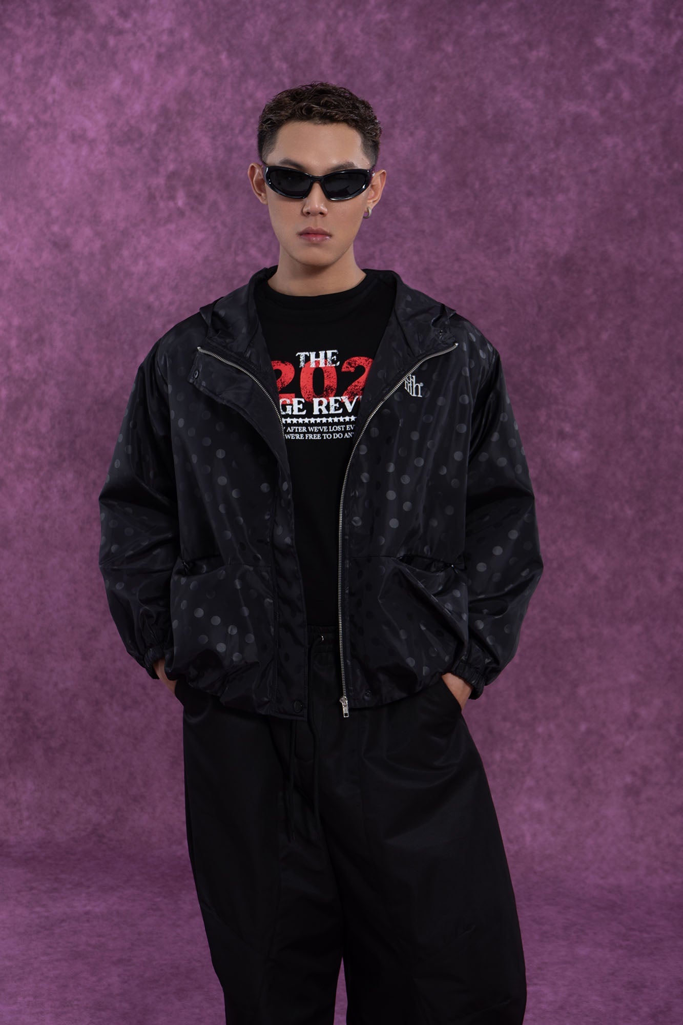 Black Dot Pattern Windbreaker