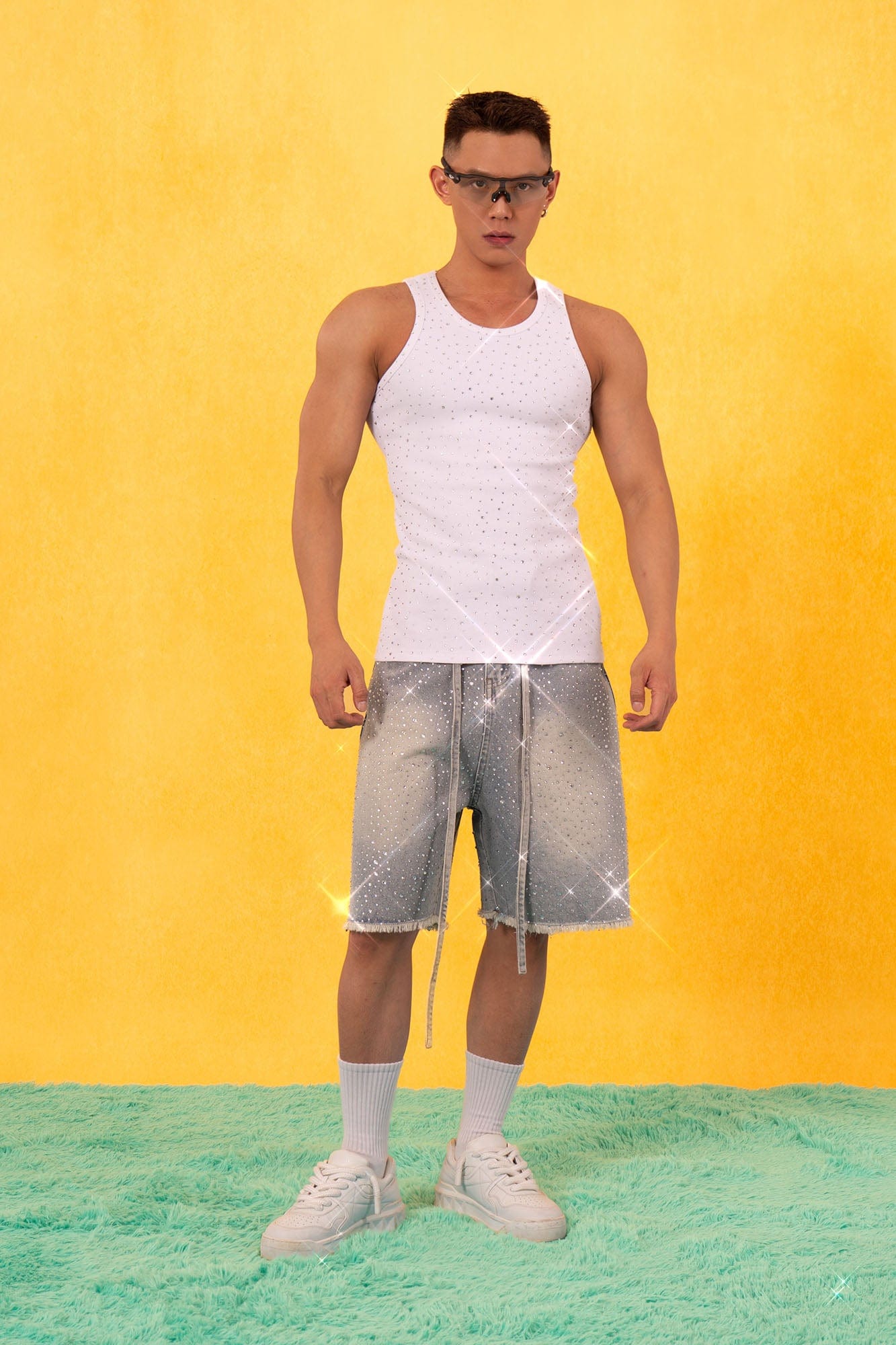 Rhinestone Embellished Ribbed Tank Top