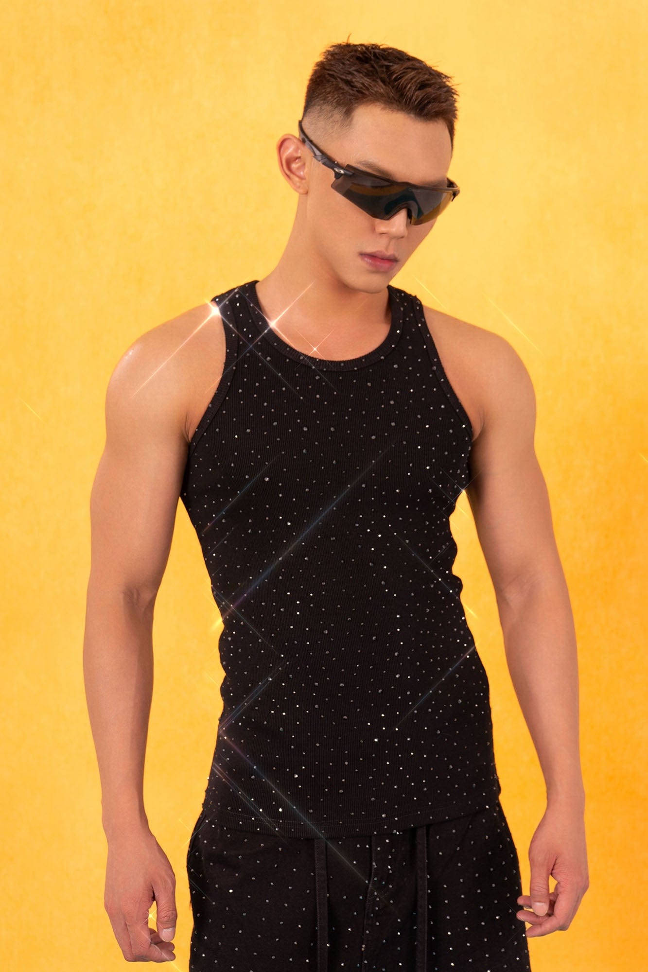 Rhinestone Embellished Ribbed Tank Top