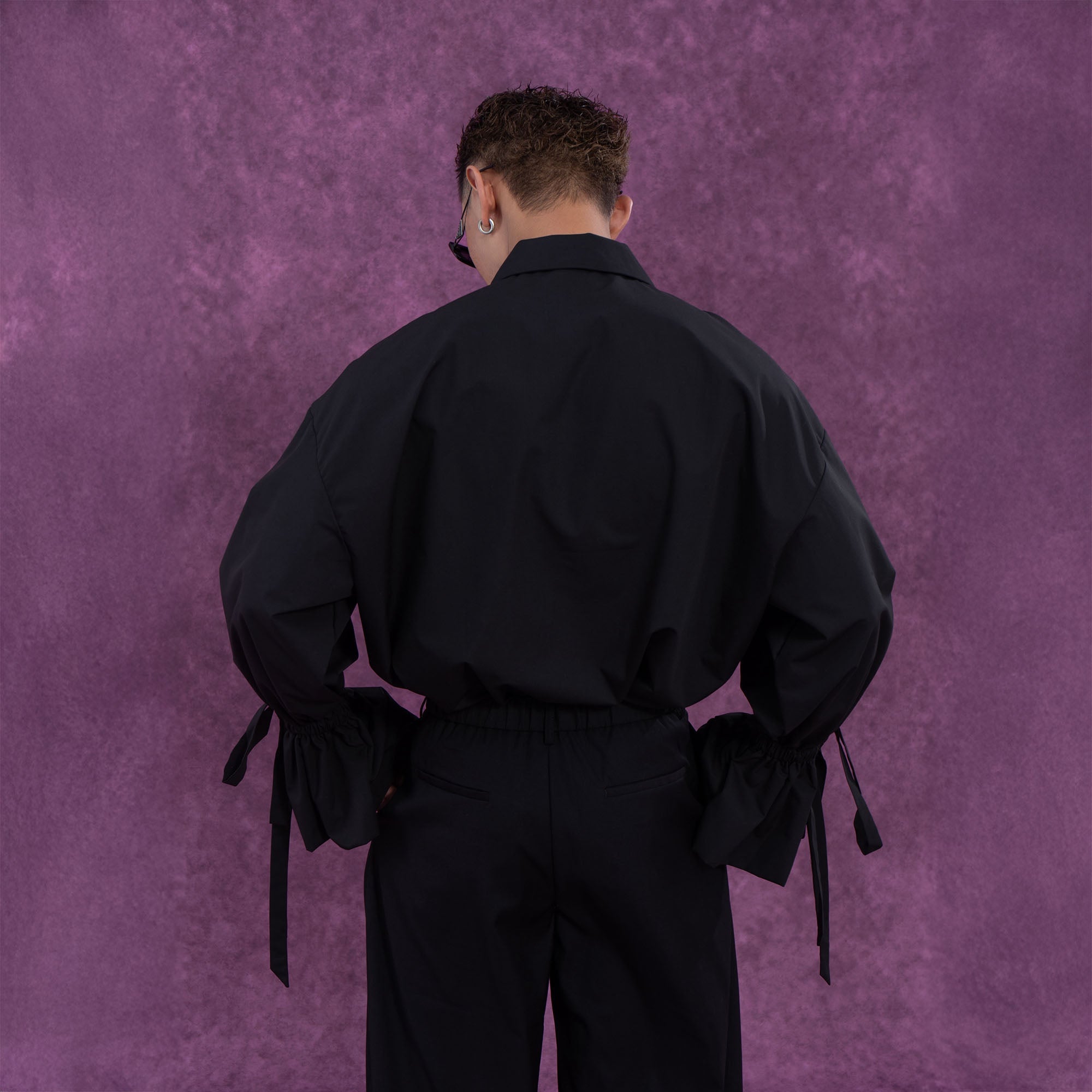 Button-Up Shirt with Tied Balloon Sleeves