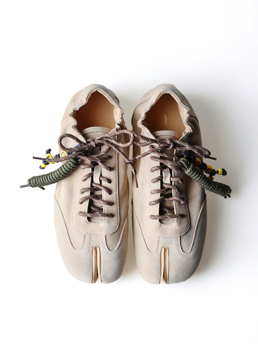 Khaki Suede Cowhide Thin-Sole Tabi Sneakers