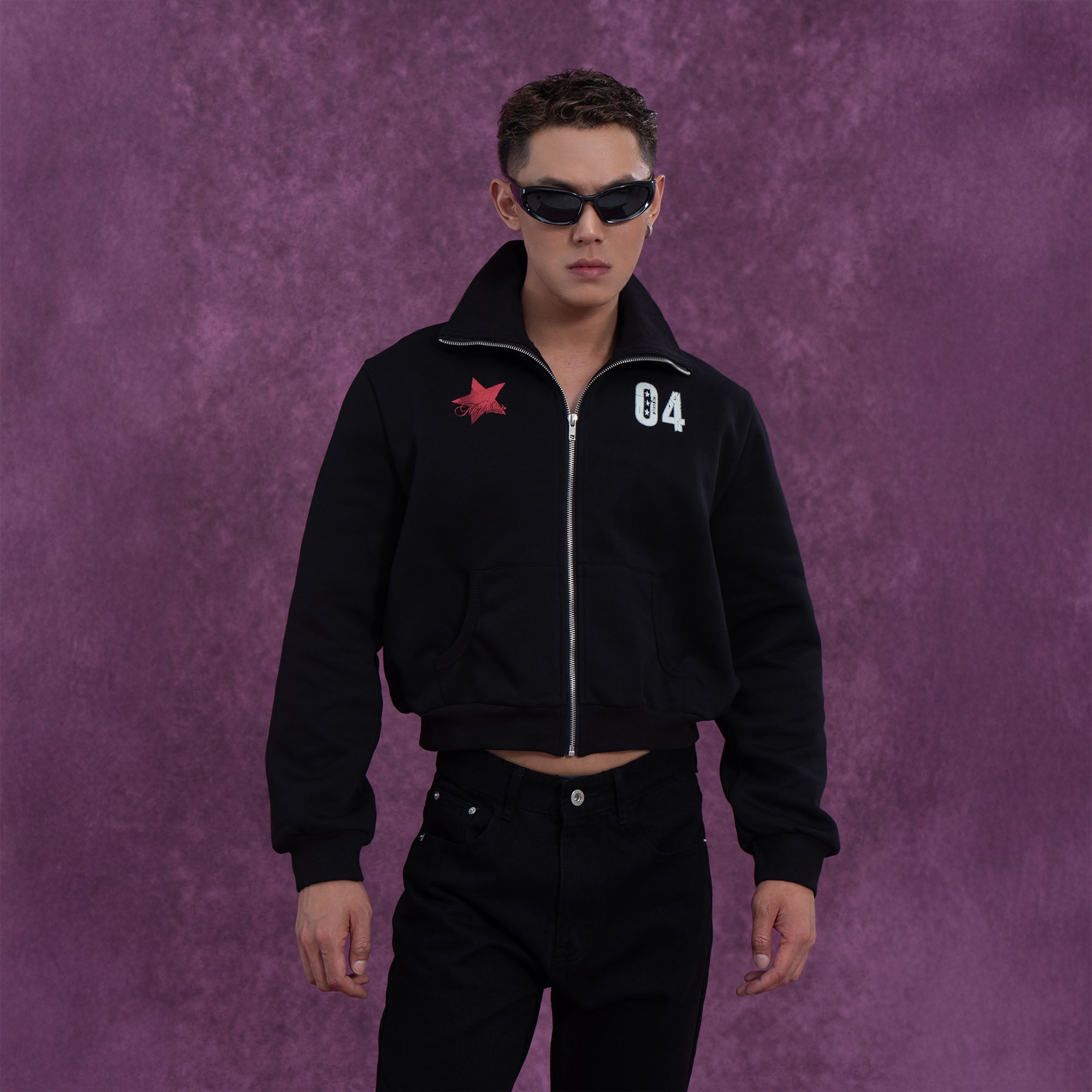 Star & 04 Graphic Zip-Up Sweatshirt