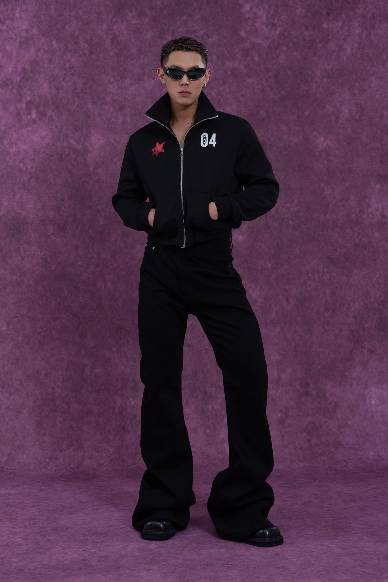 Star & 04 Graphic Zip-Up Sweatshirt