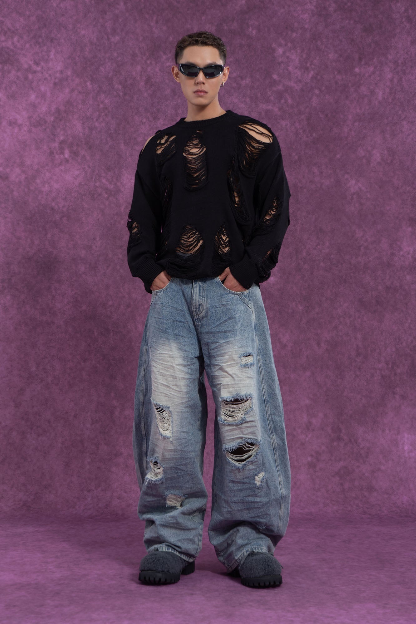 Distressed Oversized Knit Sweater