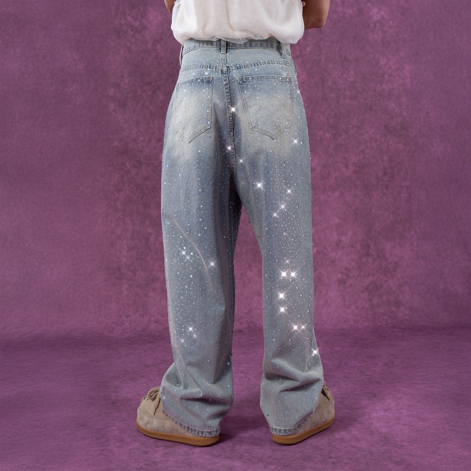Light Wash Rhinestone Studded Jeans
