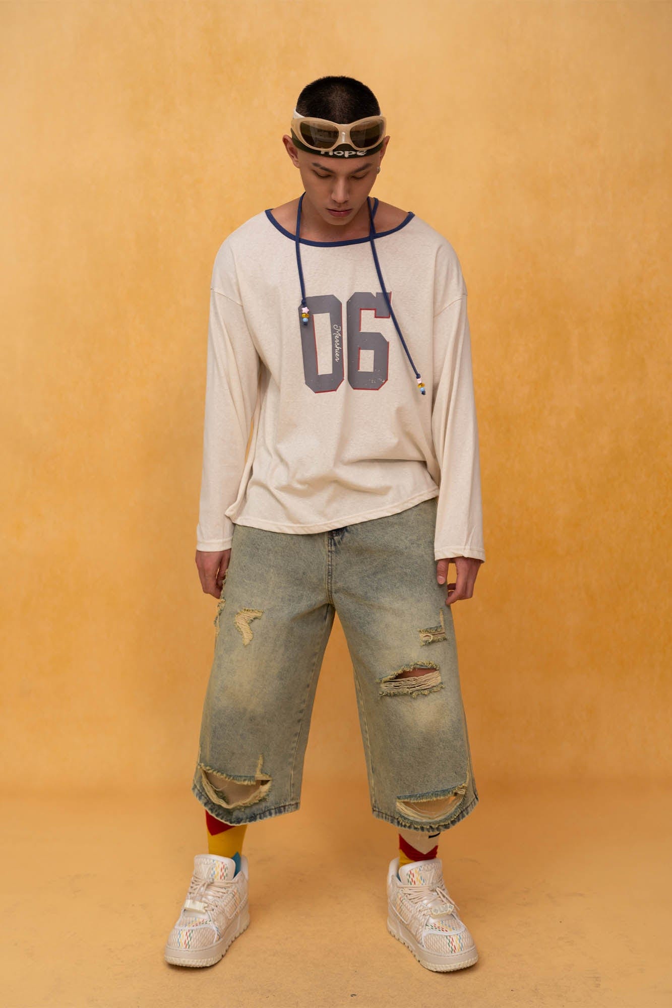 Distressed Wide-Leg Knee-Length Denim Shorts