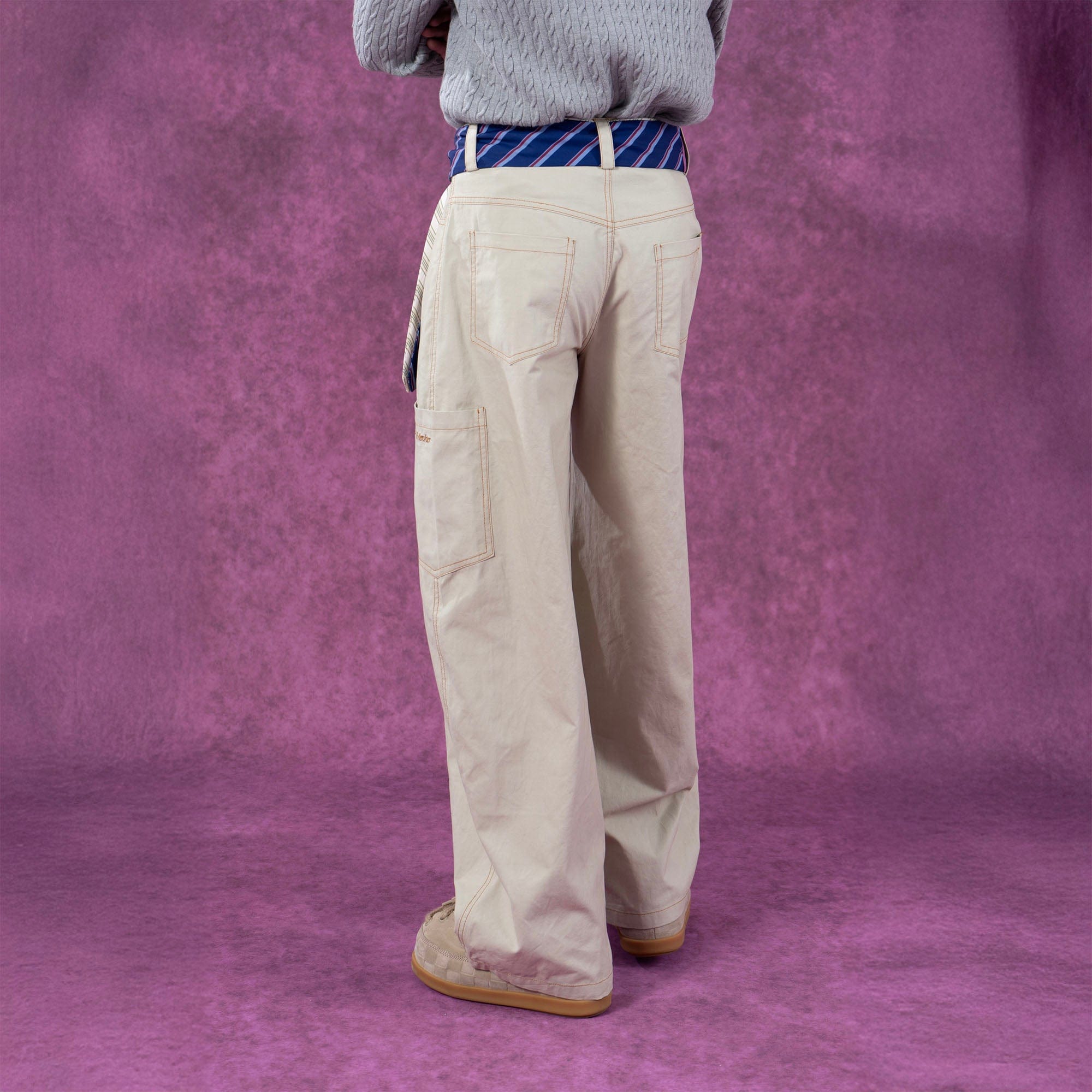 Wide-Leg Pants with Striped Tie Belt