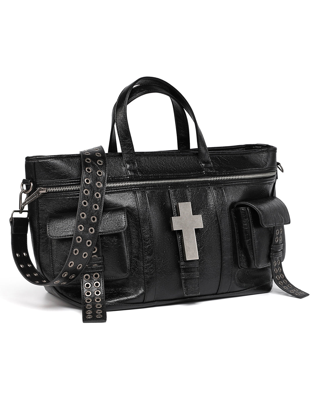 Studded Strap Textured Leather Bag by REBEL WAVE | Chiclara