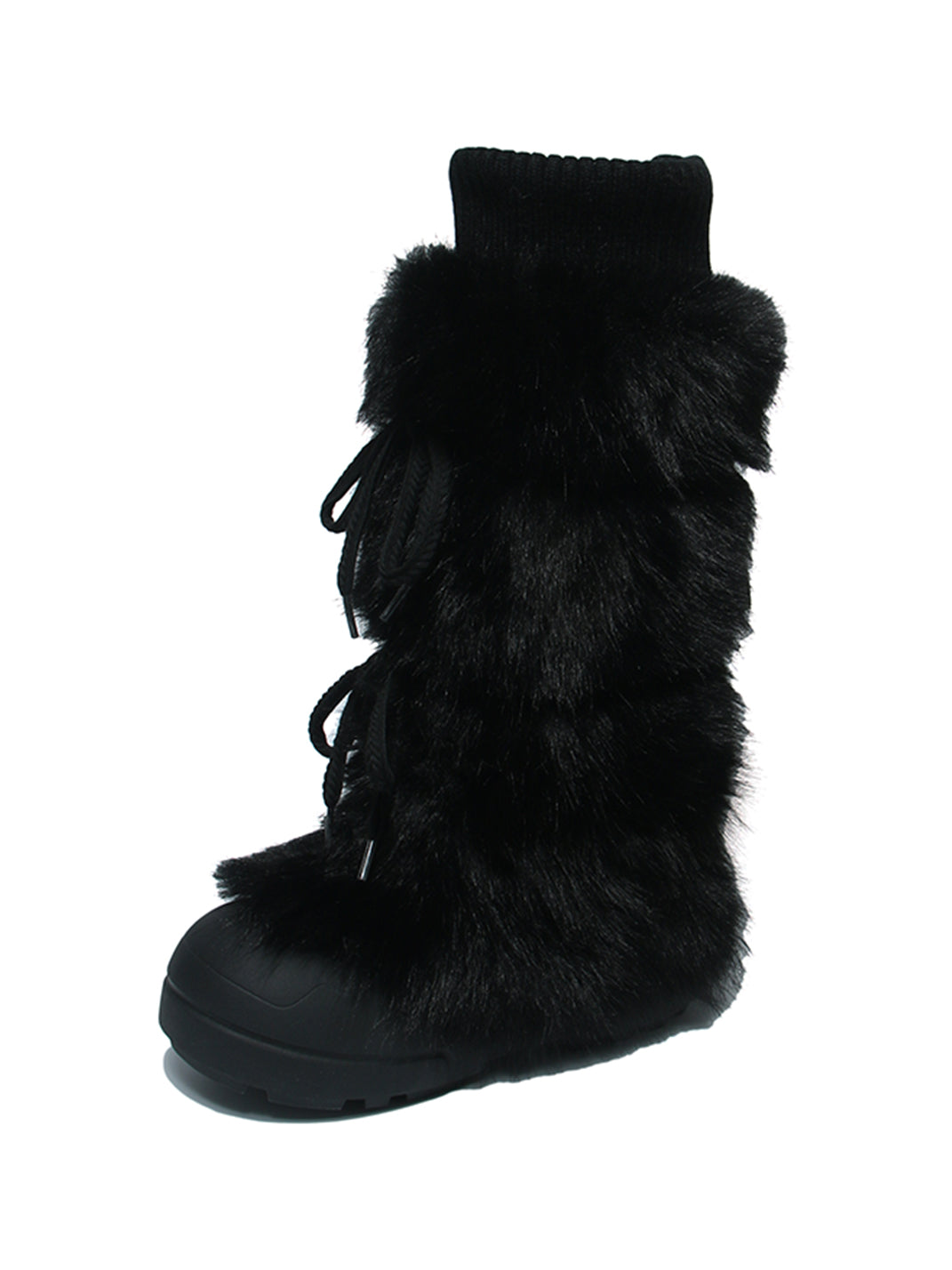 Black Plush-Lined Tall Platform Boots