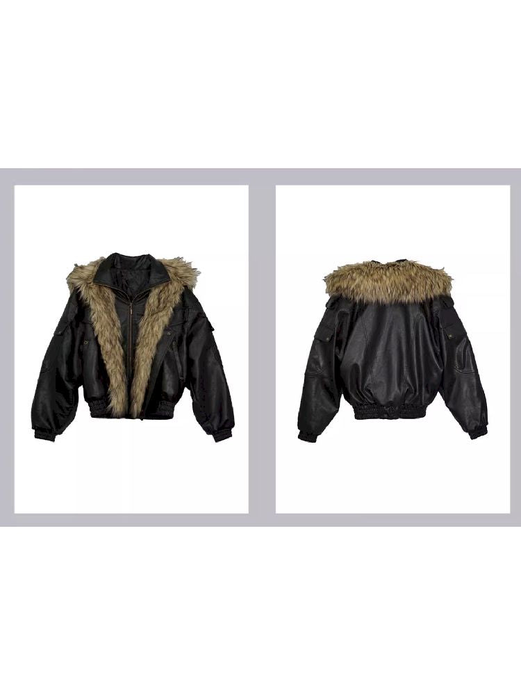 Removable Faux Fur Leather Biker Jacket