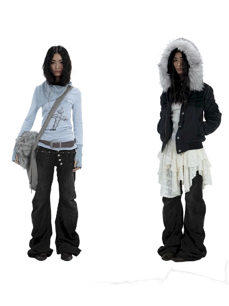 Statement Button-Fly Flare Jeans
