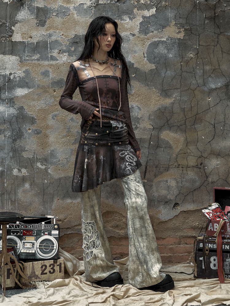 Pantalon à imprimé rose métallique