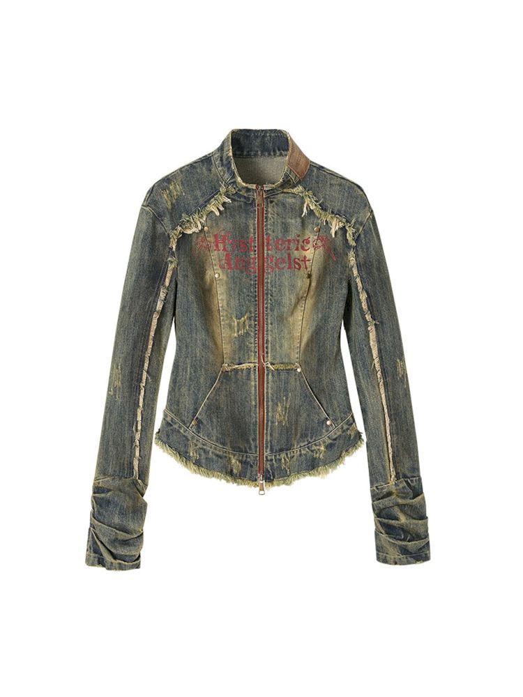 Veste de corset en jean en détresse