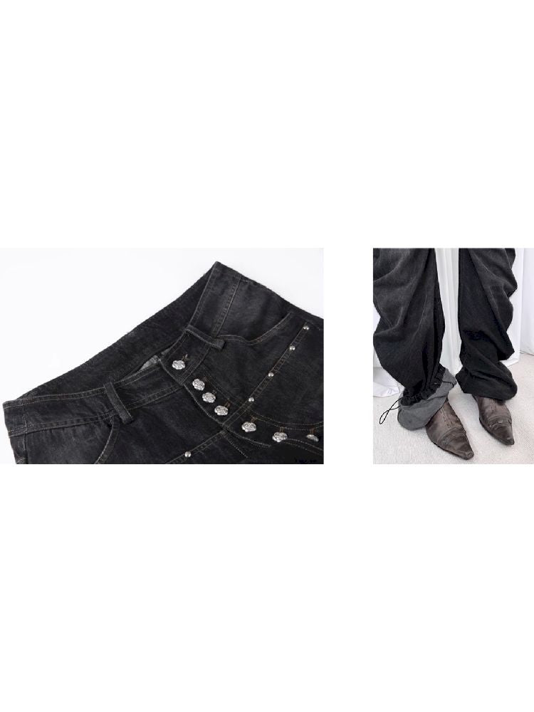 Statement Button-Fly Flare Jeans