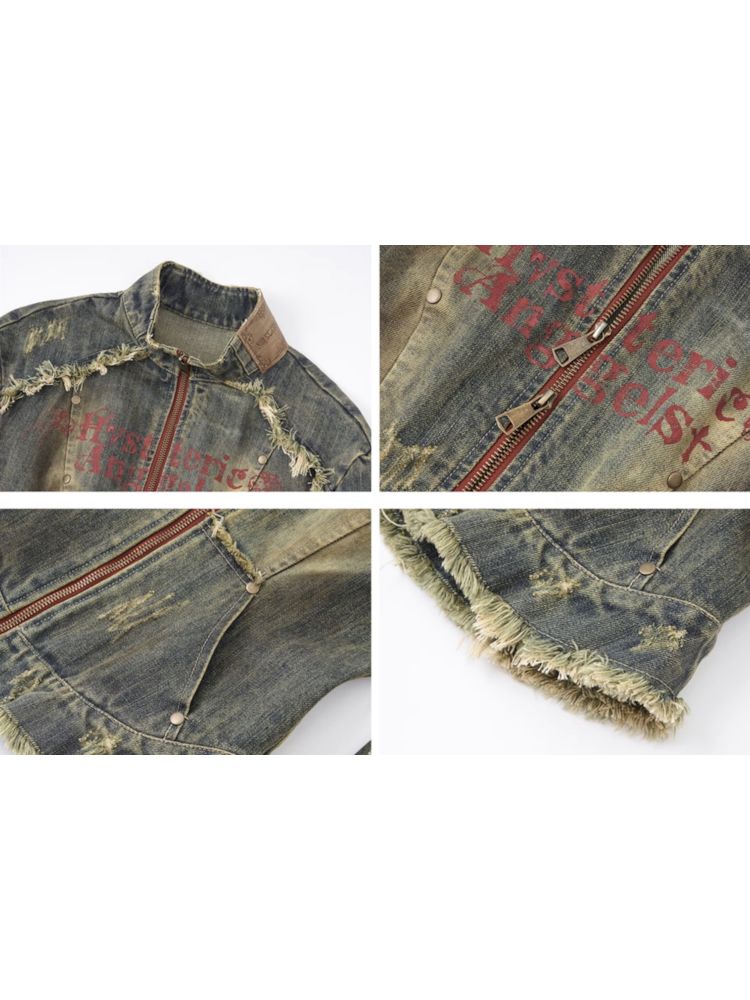 Veste de corset en jean en détresse