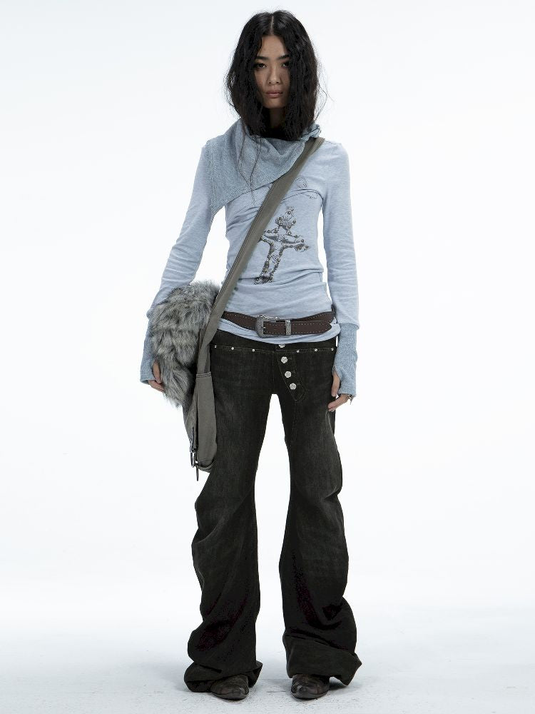 Statement Button-Fly Flare Jeans