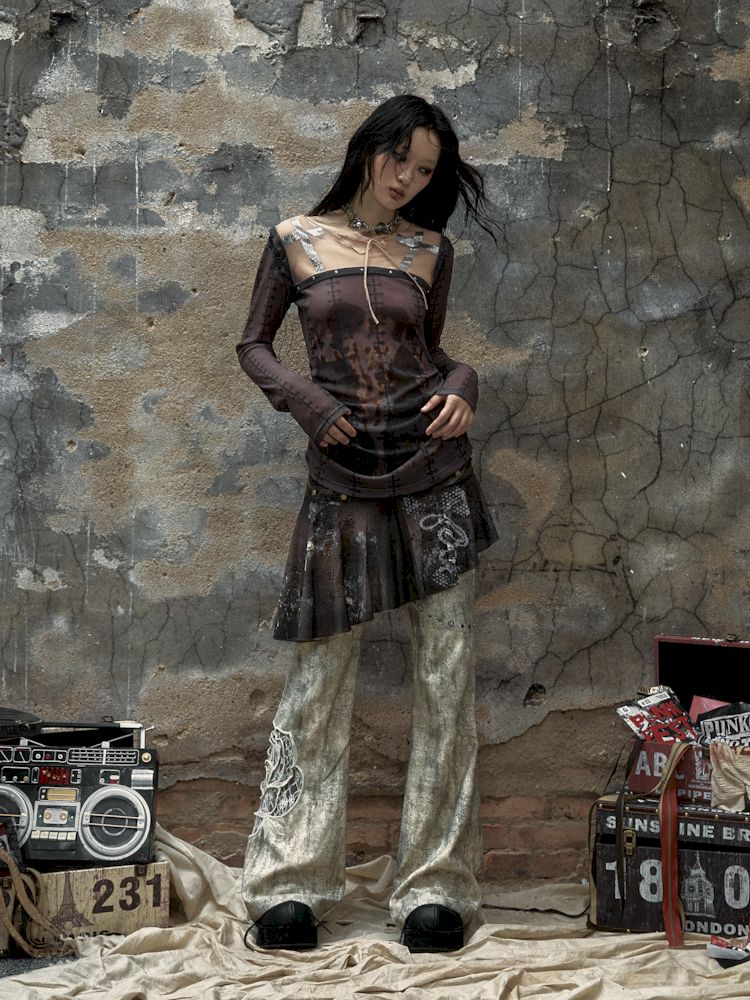 Pantalon à imprimé rose métallique
