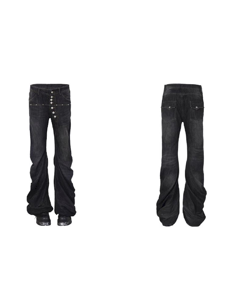 Statement Button-Fly Flare Jeans
