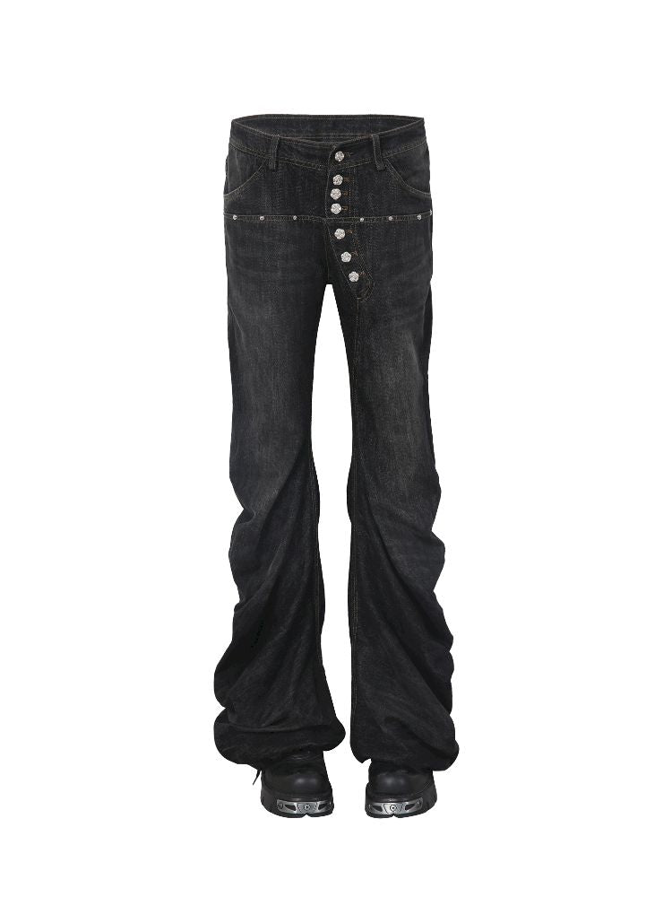 Statement Button-Fly Flare Jeans