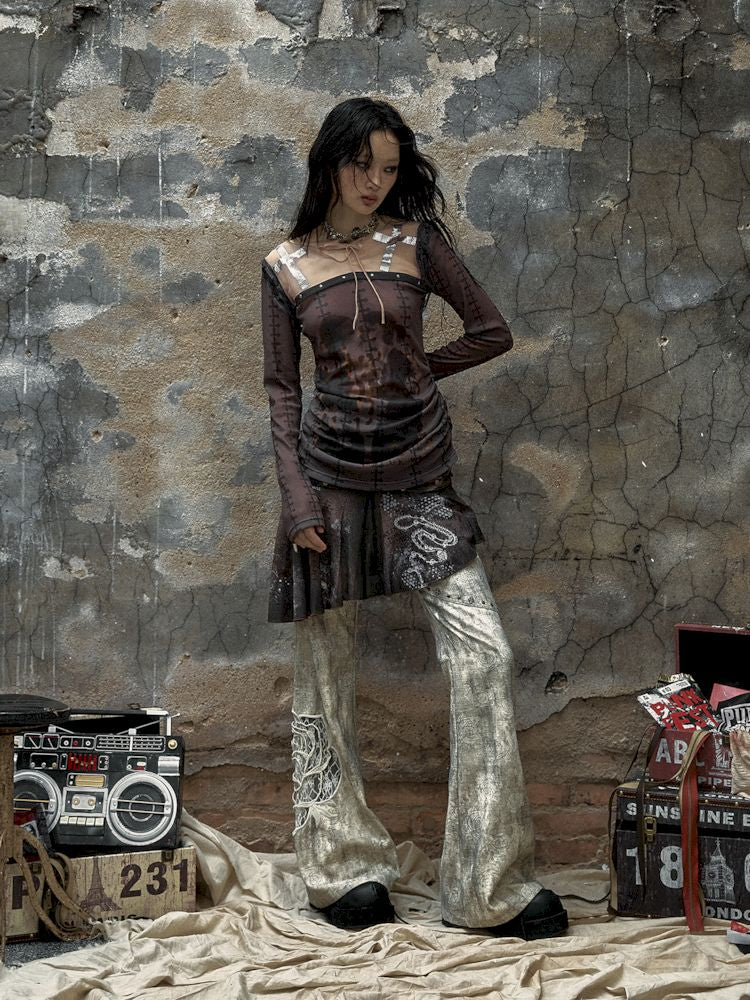 Pantalon à imprimé rose métallique