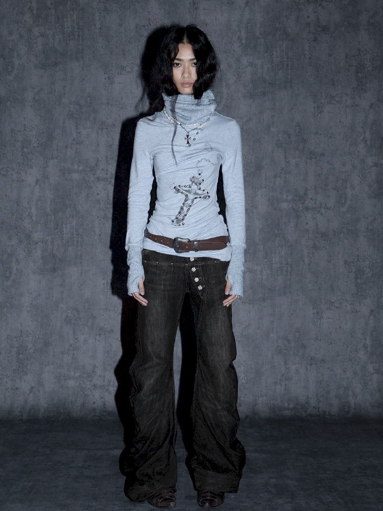 Statement Button-Fly Flare Jeans