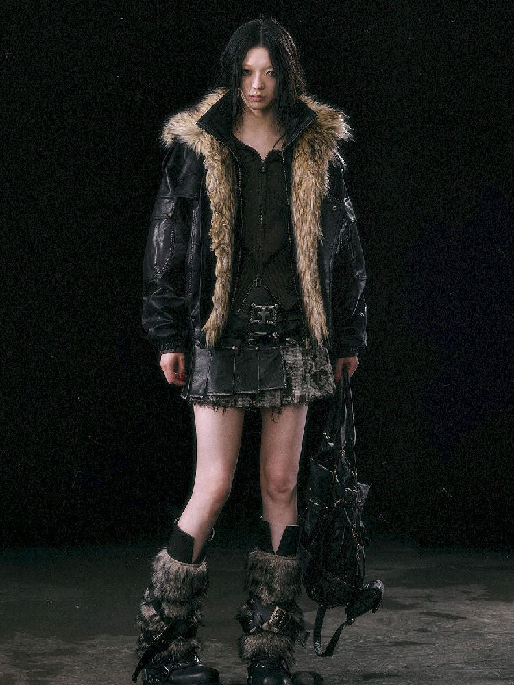 Removable Faux Fur Leather Biker Jacket