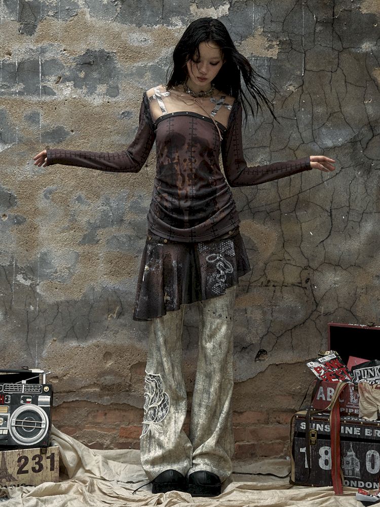 Pantalon à imprimé rose métallique