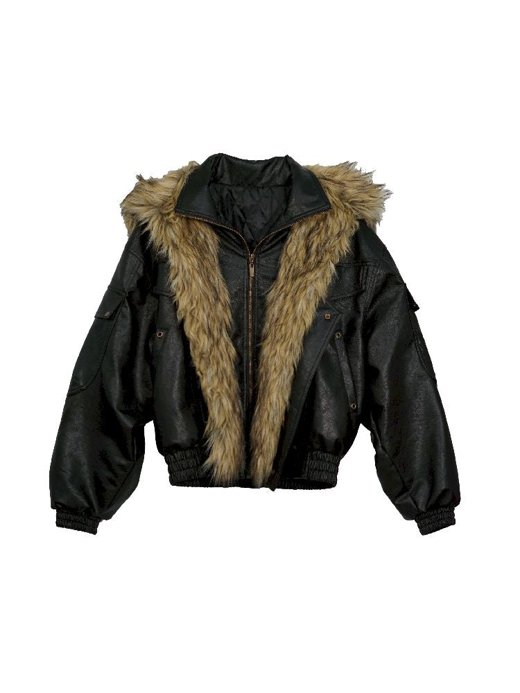 Removable Faux Fur Leather Biker Jacket