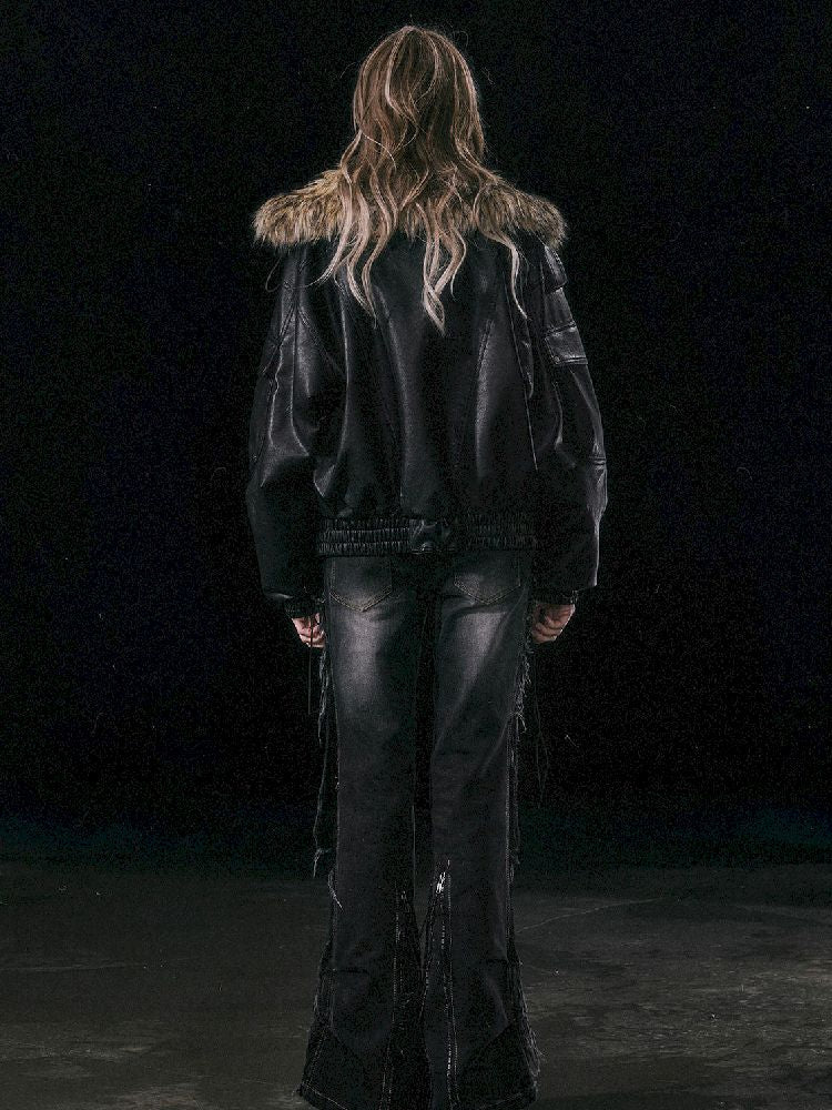 Removable Faux Fur Leather Biker Jacket
