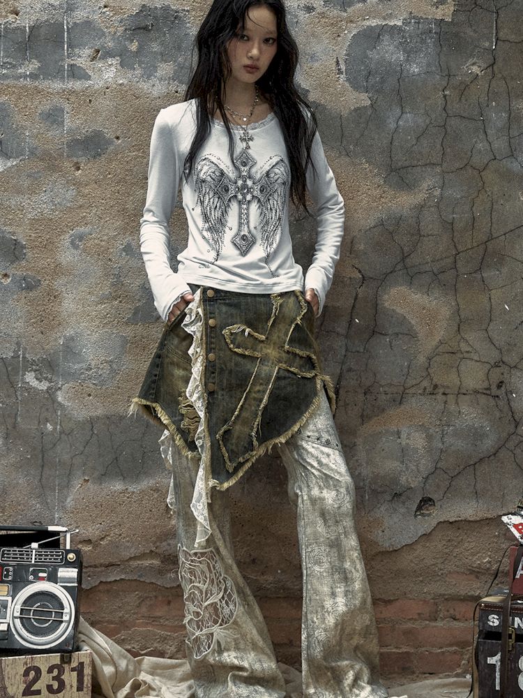 Pantalon à imprimé rose métallique