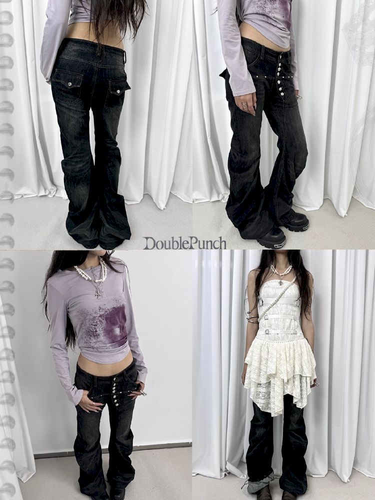 Statement Button-Fly Flare Jeans