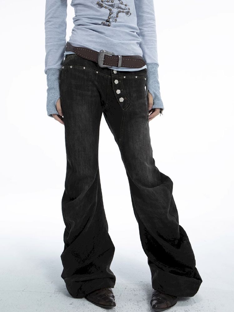 Statement Button-Fly Flare Jeans