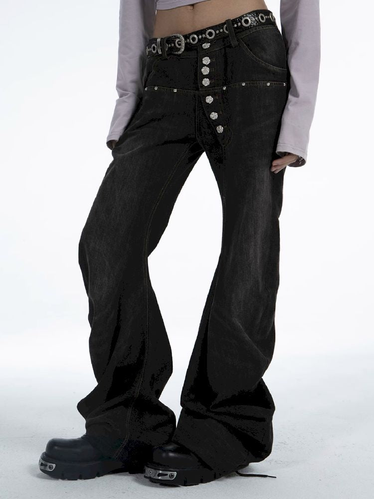Statement Button-Fly Flare Jeans
