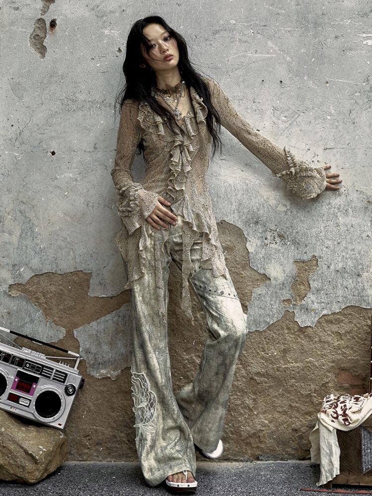 Pantalon à imprimé rose métallique