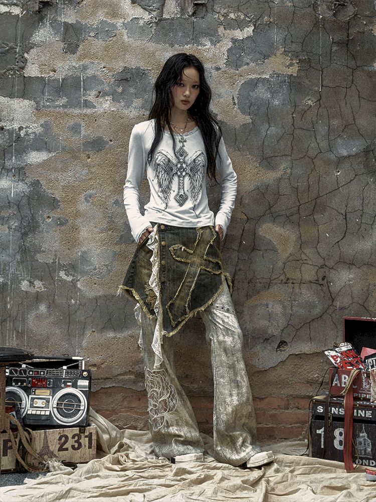 Pantalon à imprimé rose métallique