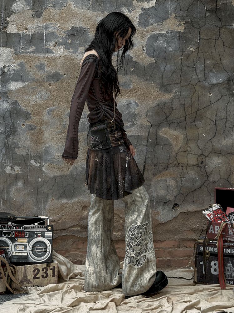 Pantalon à imprimé rose métallique