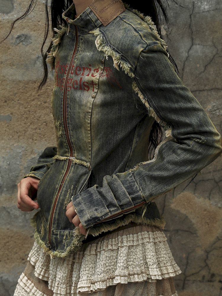 Veste de corset en jean en détresse