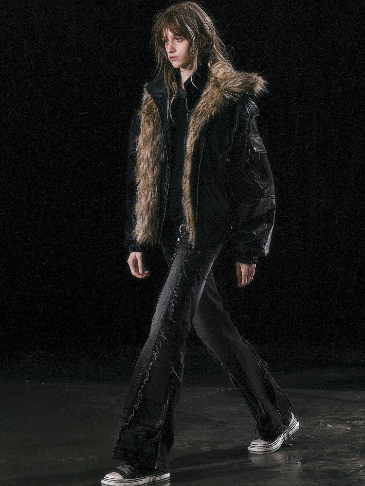Removable Faux Fur Leather Biker Jacket