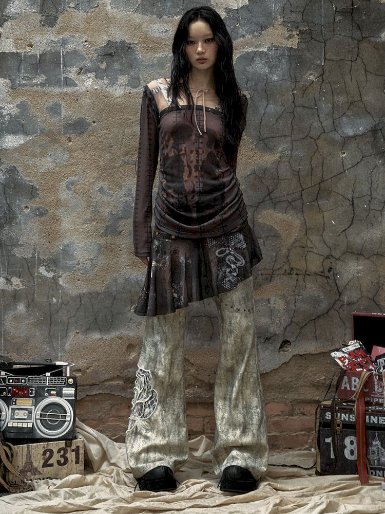 Pantalon à imprimé rose métallique