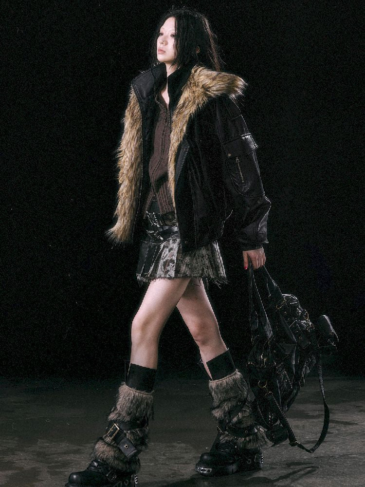 Removable Faux Fur Leather Biker Jacket