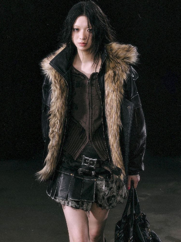 Removable Faux Fur Leather Biker Jacket