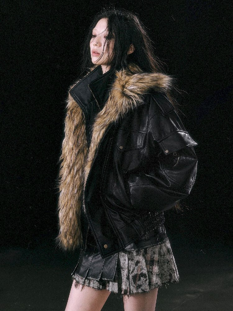 Removable Faux Fur Leather Biker Jacket