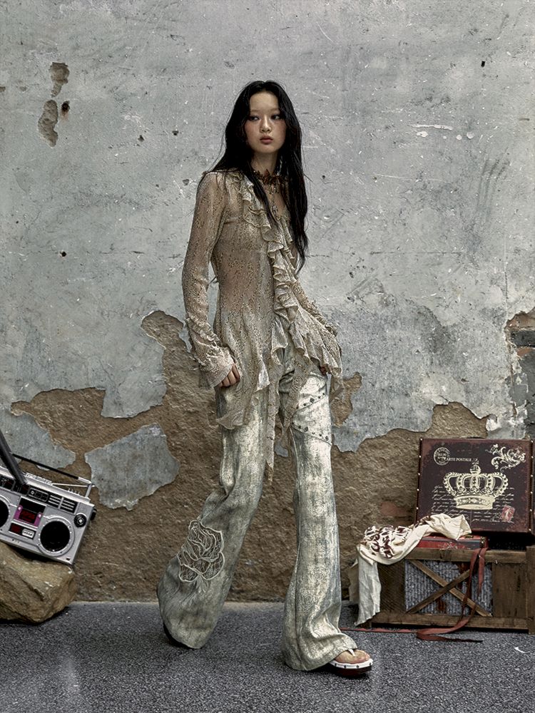 Pantalon à imprimé rose métallique