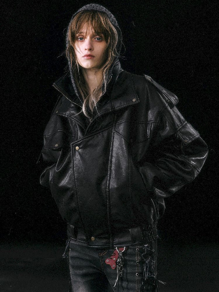 Removable Faux Fur Leather Biker Jacket