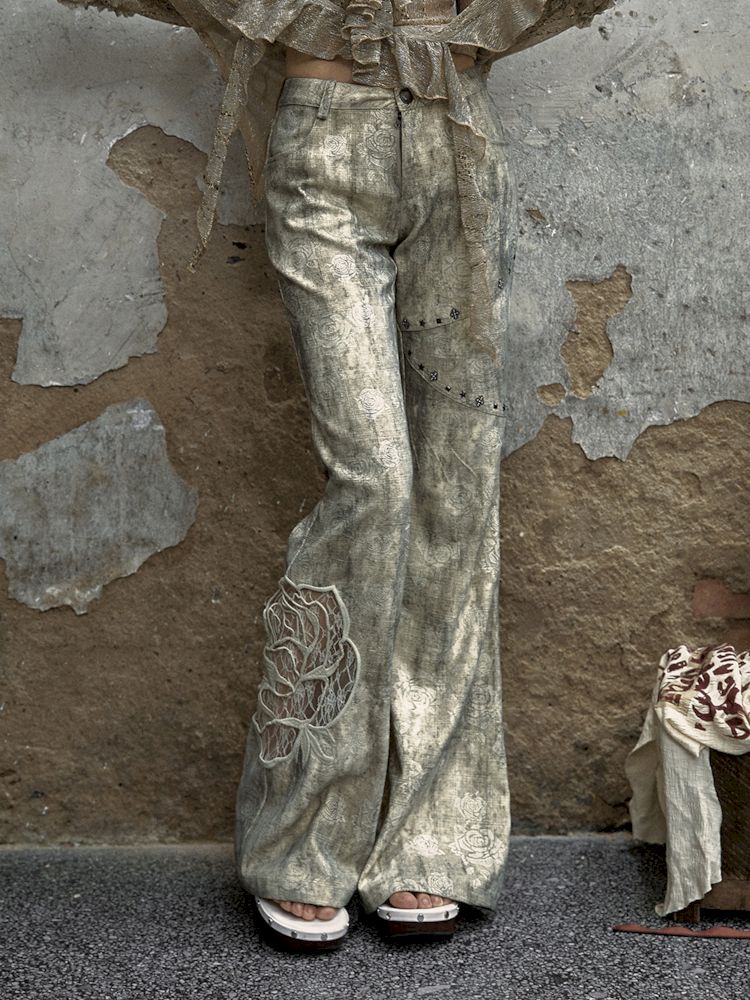 Pantalon à imprimé rose métallique