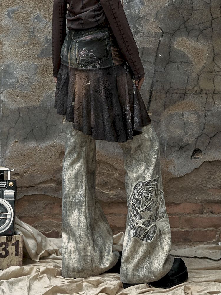 Pantalon à imprimé rose métallique