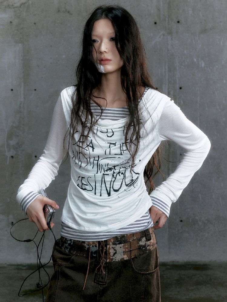 Graffiti Layered Long Sleeve Top