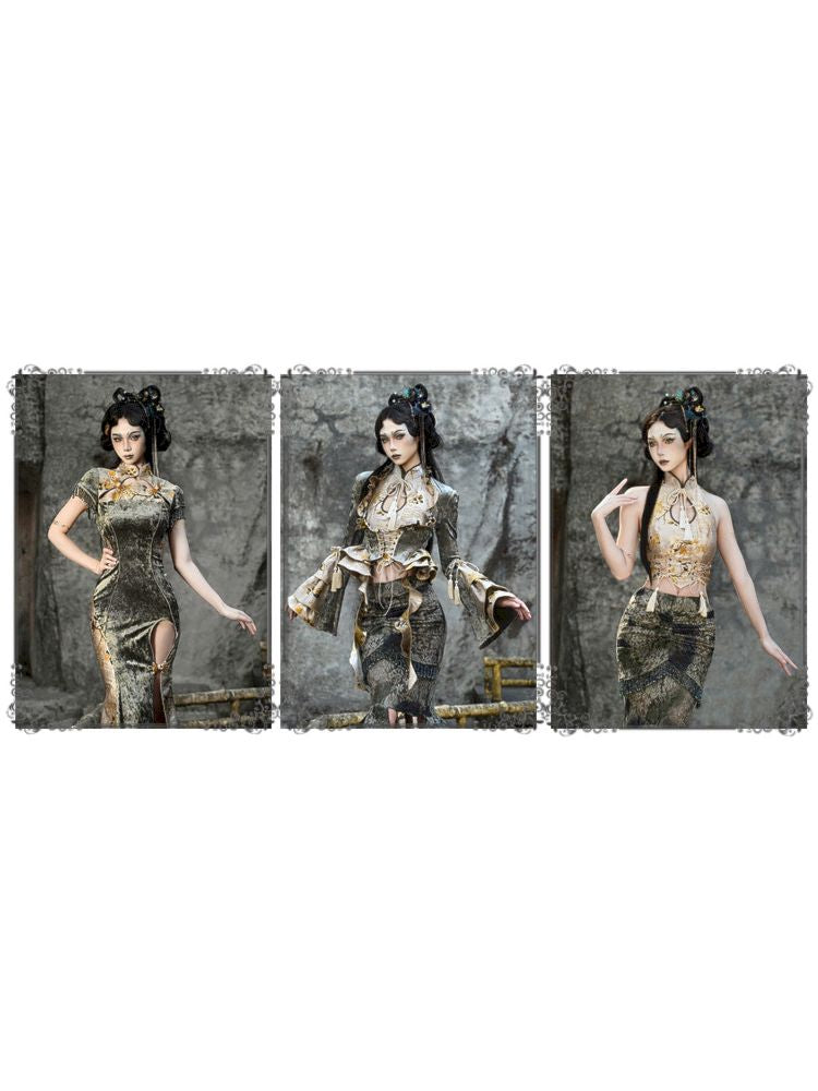 Oriental Velvet Split Dress