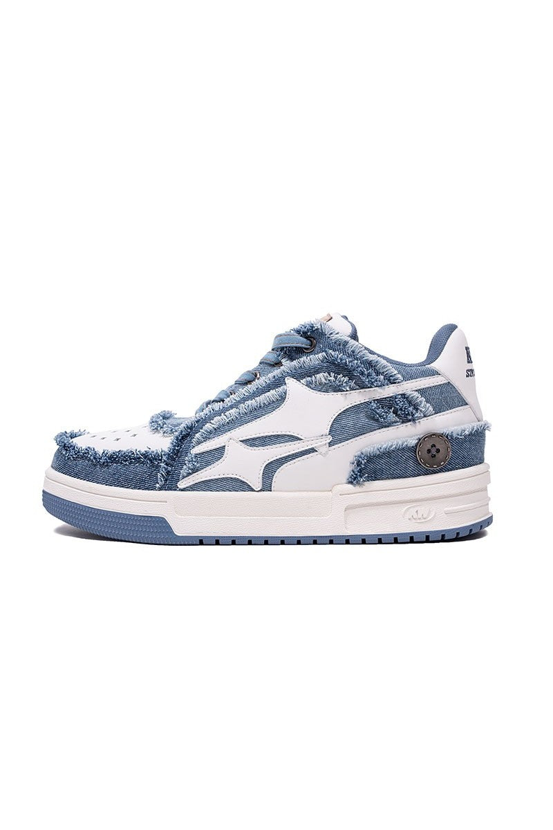 Distressed Denim Court Sneakers